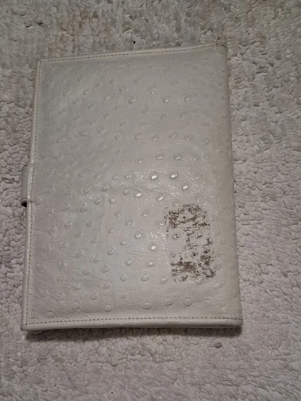 Cream Embossed Faux-Ostrich Leather Organizer